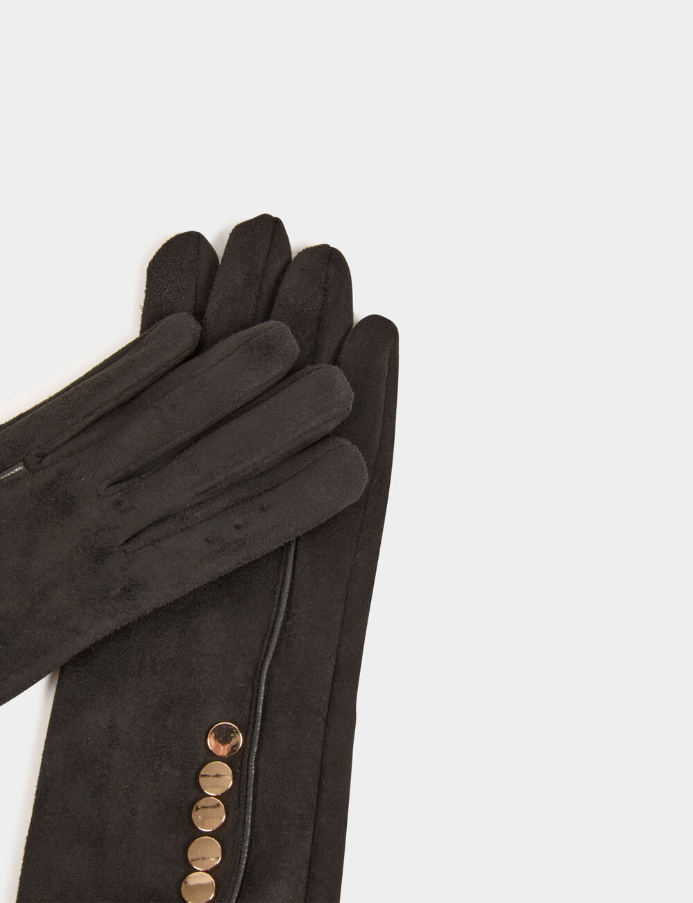 Gants su&eacute;dine boutons noir femme