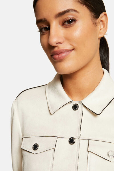 Blouson droit boutonné suédine ecru moyen femme