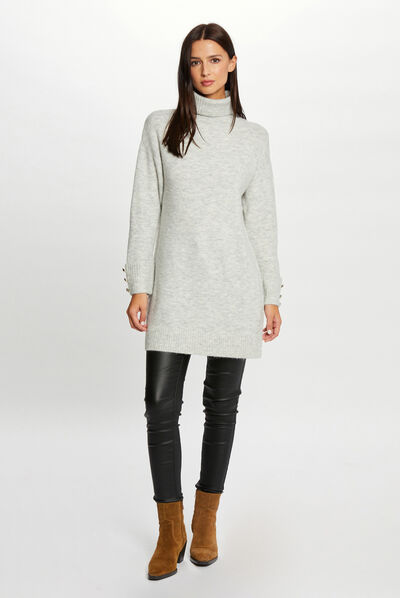 Robe pull droite col roulé gris moyen femme