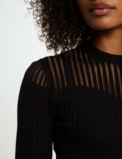 Pull torsad&eacute; cintr&eacute; noir femme