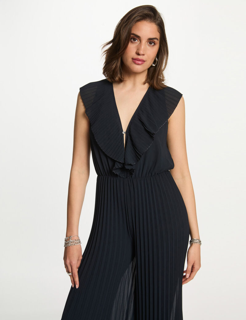 Combinaison longue plissée bleu marine femme