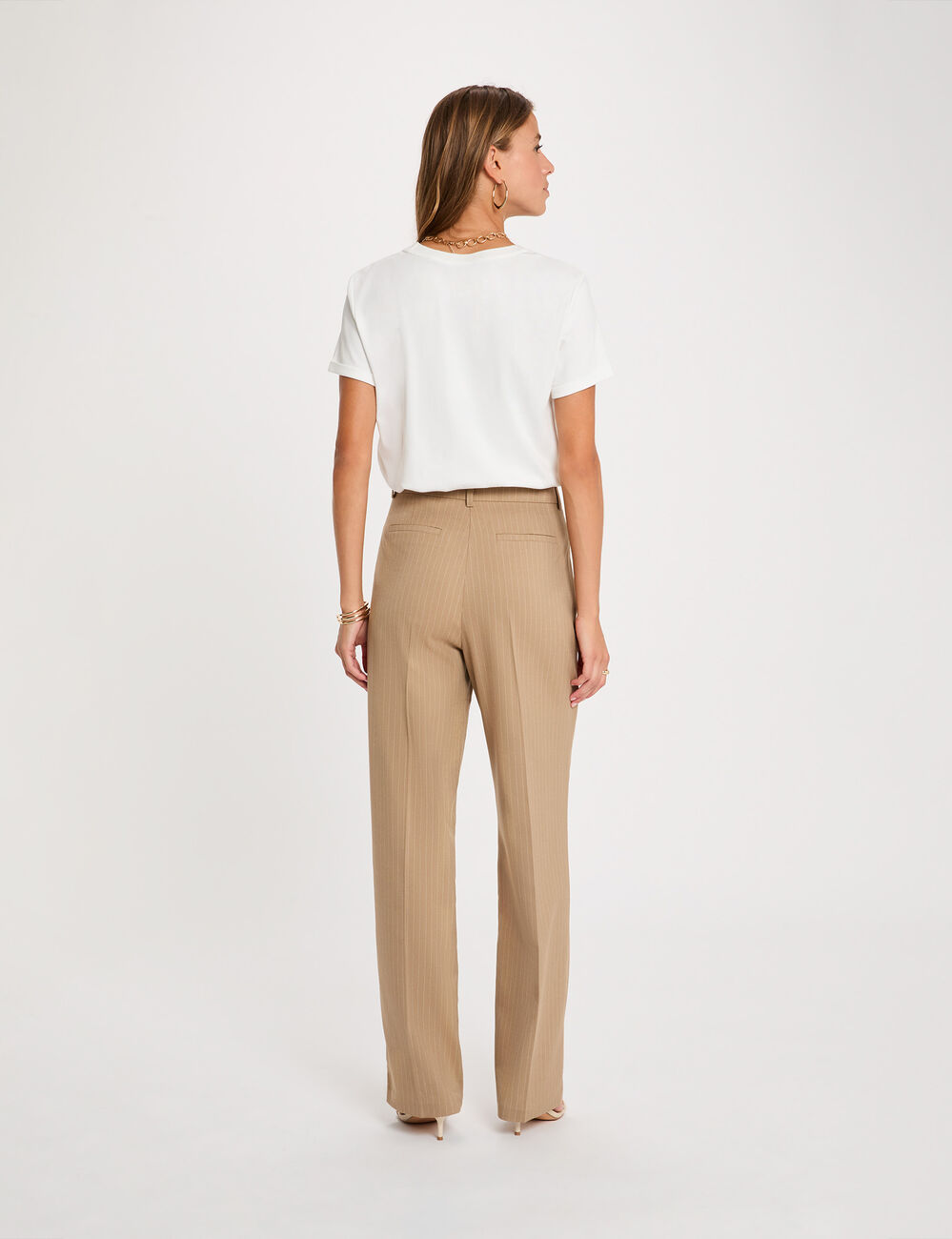 Pantalon droit taille haute taupe femme