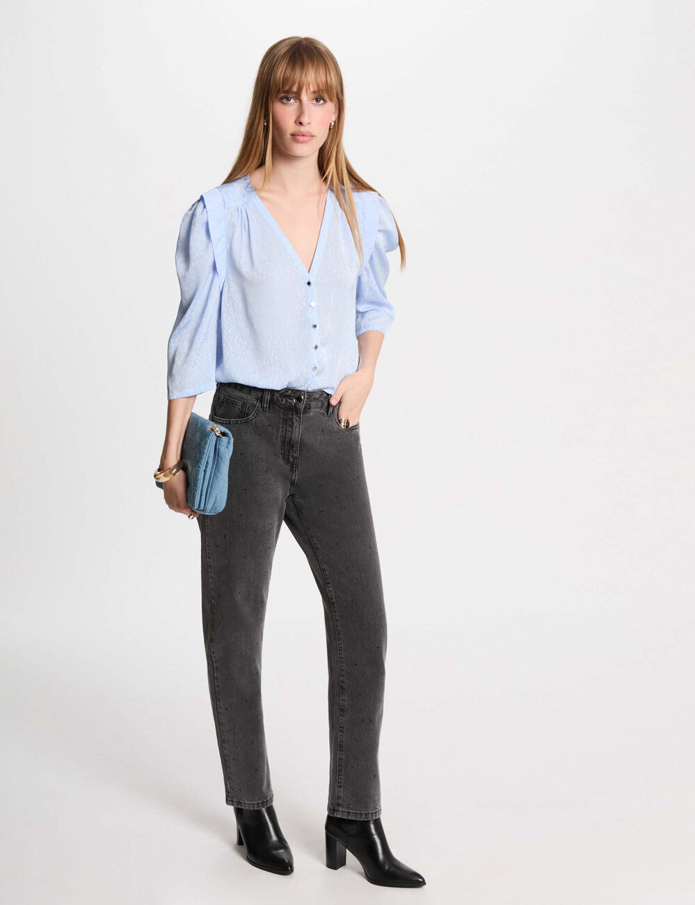 Chemise manches 3/4 bleu ciel femme