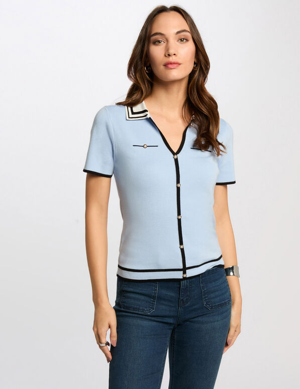 pull col polo manches courtes bleu ciel femme Pull col polo manches courtes bleu ciel femme