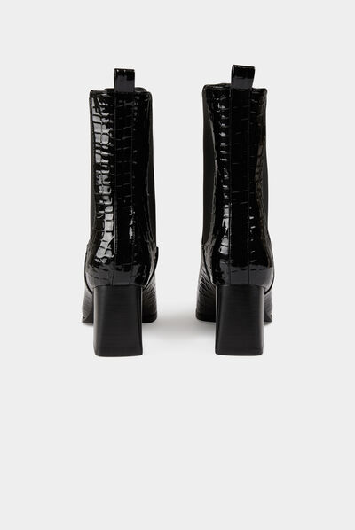 Bottines vernies croco à talons noir femme