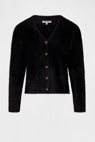 Gilet manches longues avec col en V noir femme