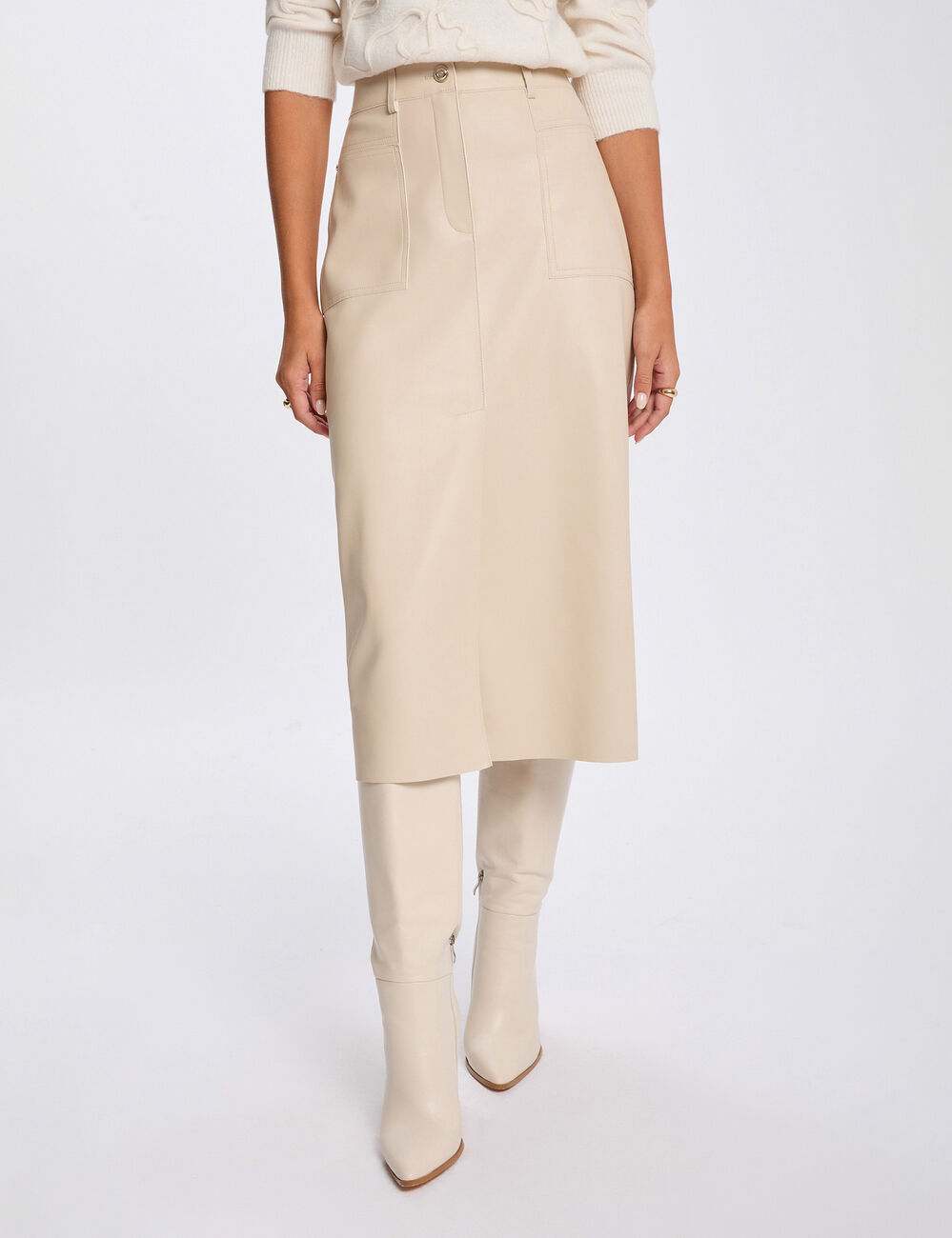 Jupe crayon ajust&eacute;e creme femme