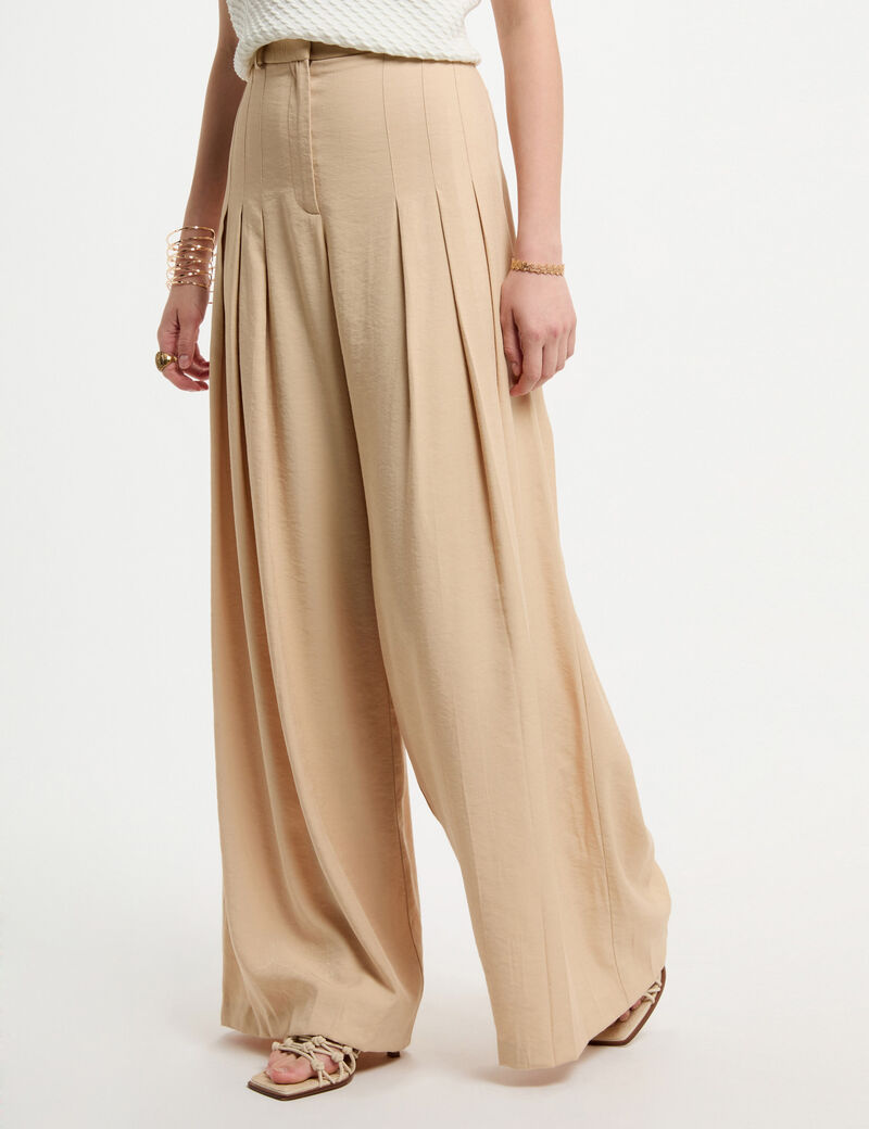 Pantalon large à pinces creme femme