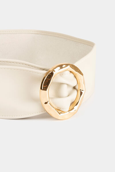 Ceinture avec boucle ronde beige femme
