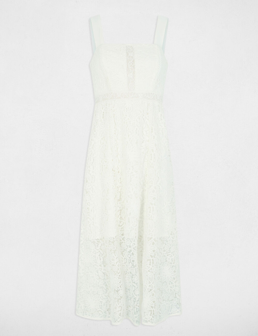 Robe midi trap&egrave;ze dentelle blanc femme