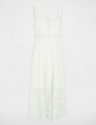 Robe midi trap&egrave;ze dentelle blanc femme