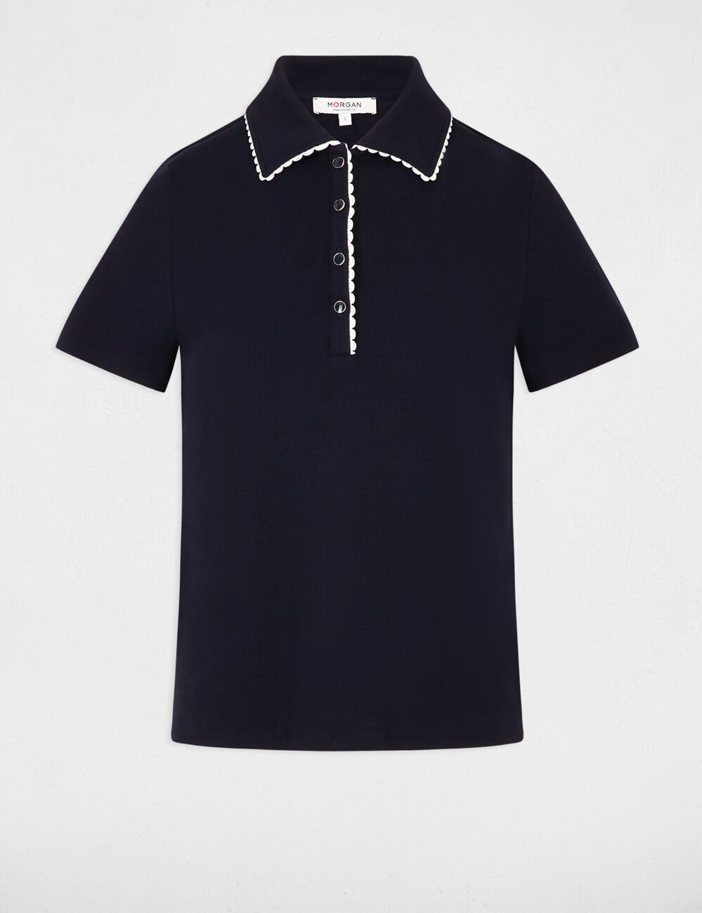 Top cintr&eacute; col &agrave; revers bleu marine femme