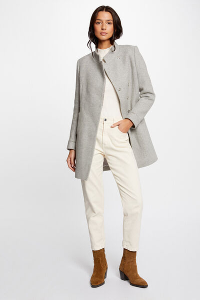 Manteau cintré avec détails bijoux gris clair femme