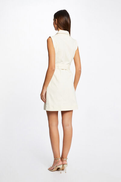 Robe droite boutonnée ceinturée ecru moyen femme