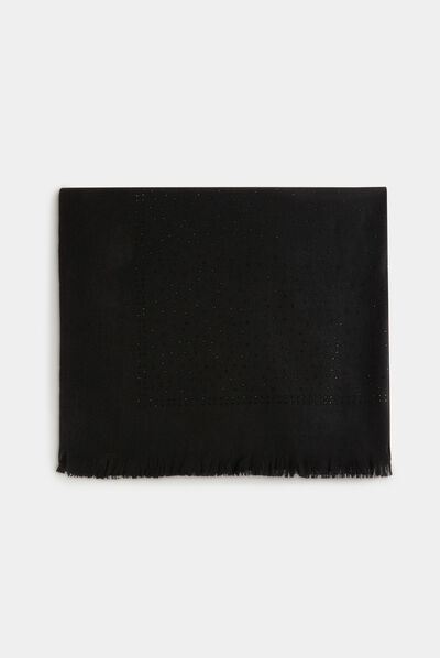 Écharpe avec franges et strass noir femme