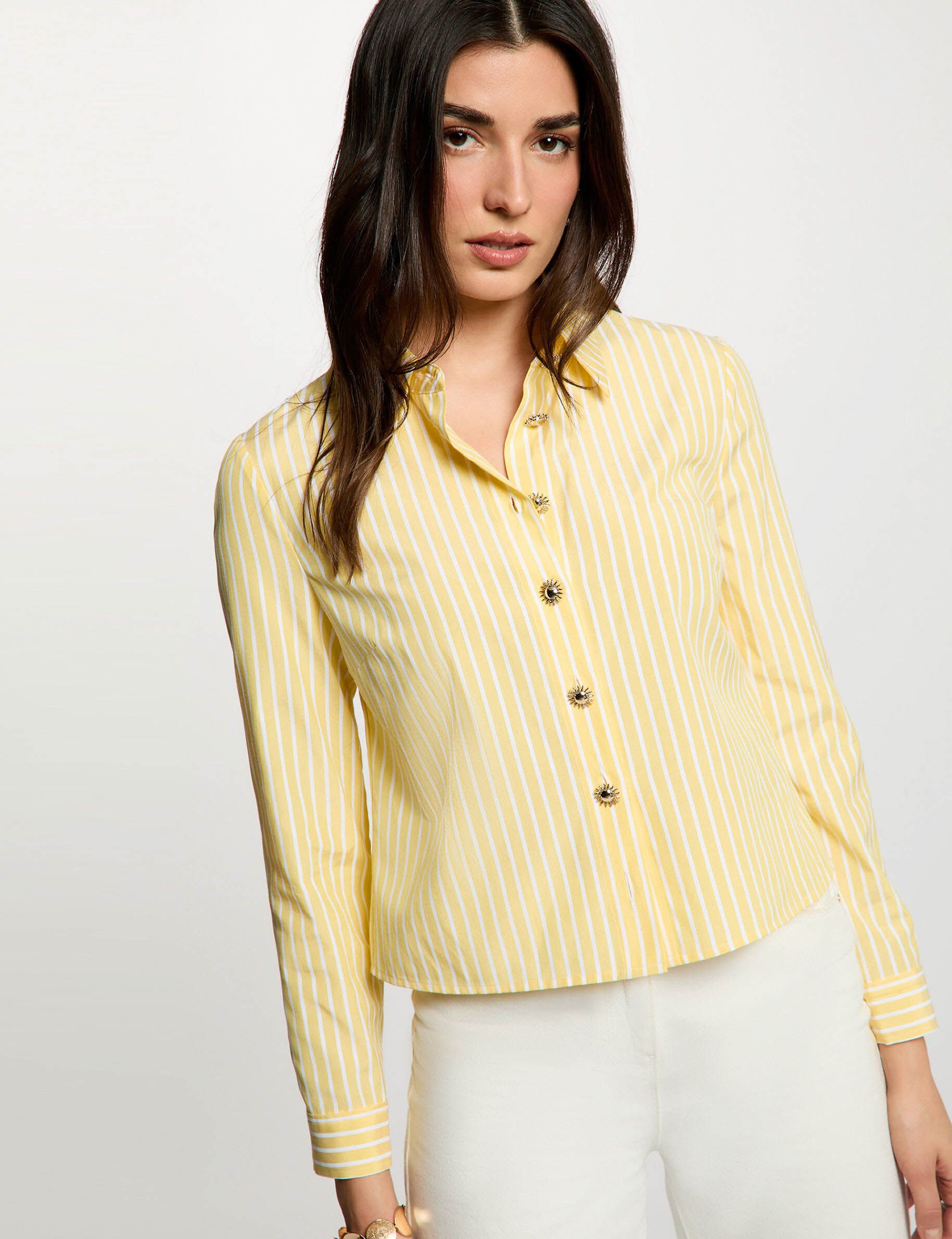 Chemise cropped rayures jaune femme - vue 1