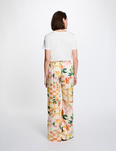 T-shirt brod&eacute; col rond blanc femme