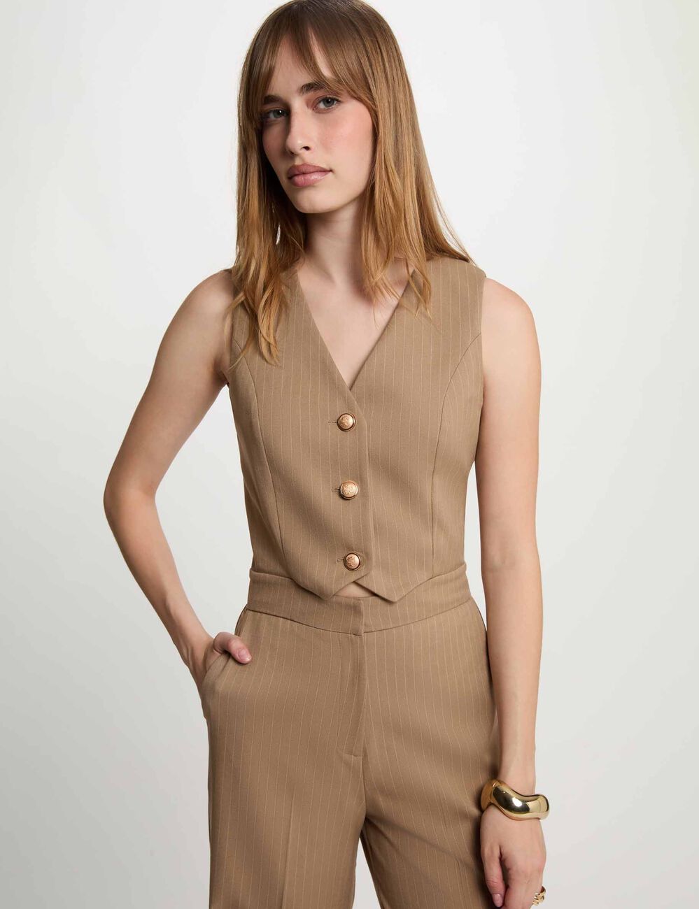 Combinaison fluide col v taupe femme