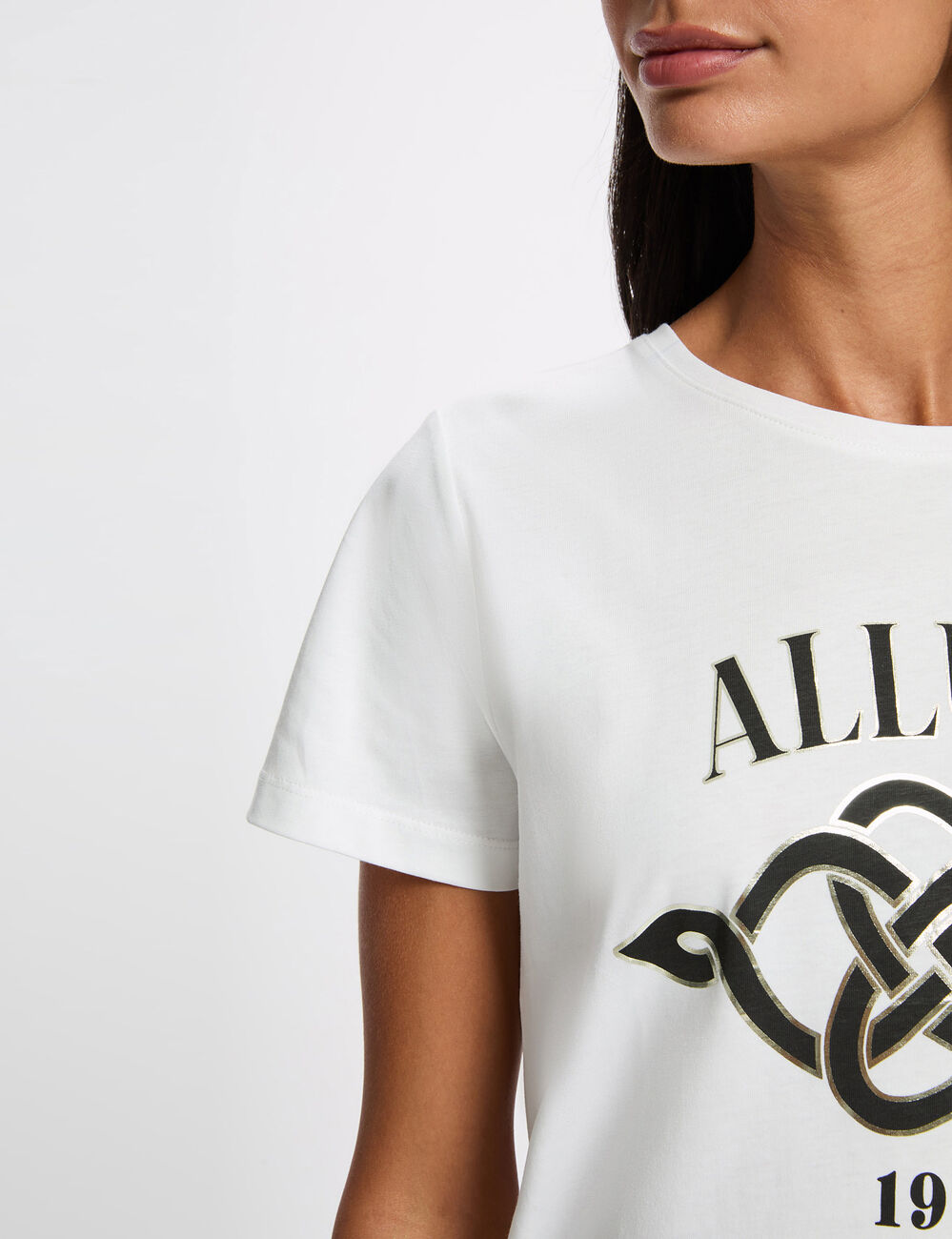 T-shirt imprim&eacute; col rond blanc femme