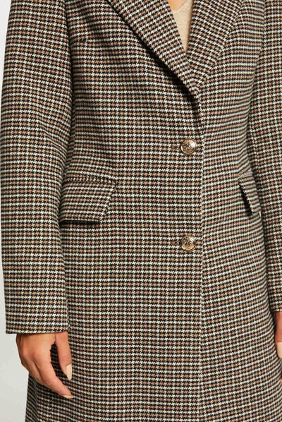 Manteau droit boutonné imprimé marron femme