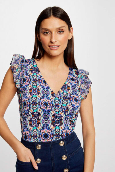 T-shirt manches courtes imprimé multico femme