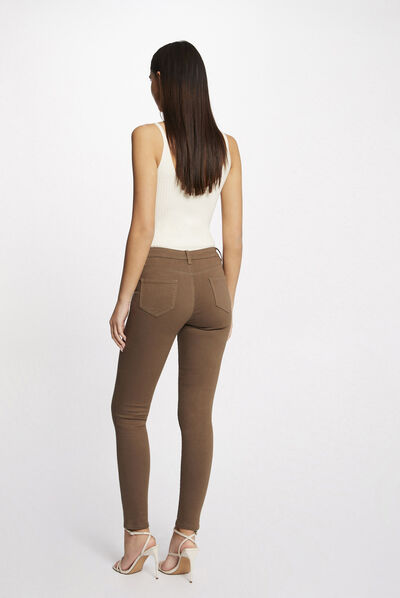 Pantalon skinny taille basse marron femme