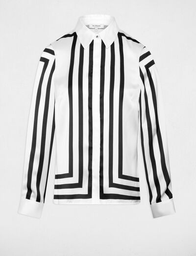 Chemise manches longues ray&eacute;e blanc femme