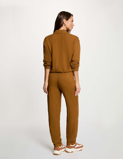 Pantalon carotte taille haute camel femme