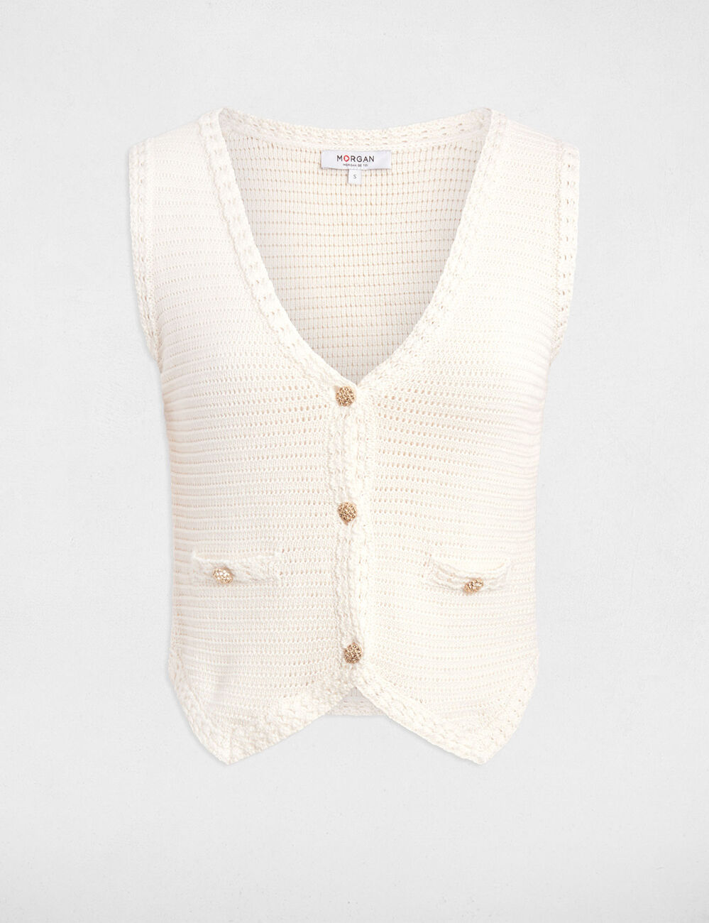 Gilet sans manches ivoire femme