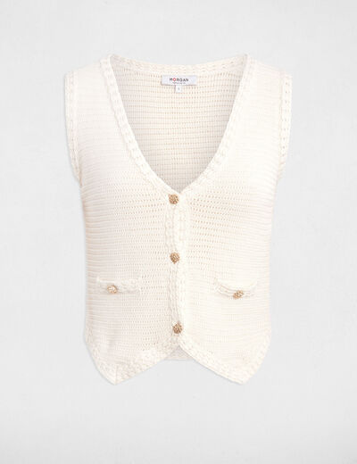 Gilet sans manches ivoire femme