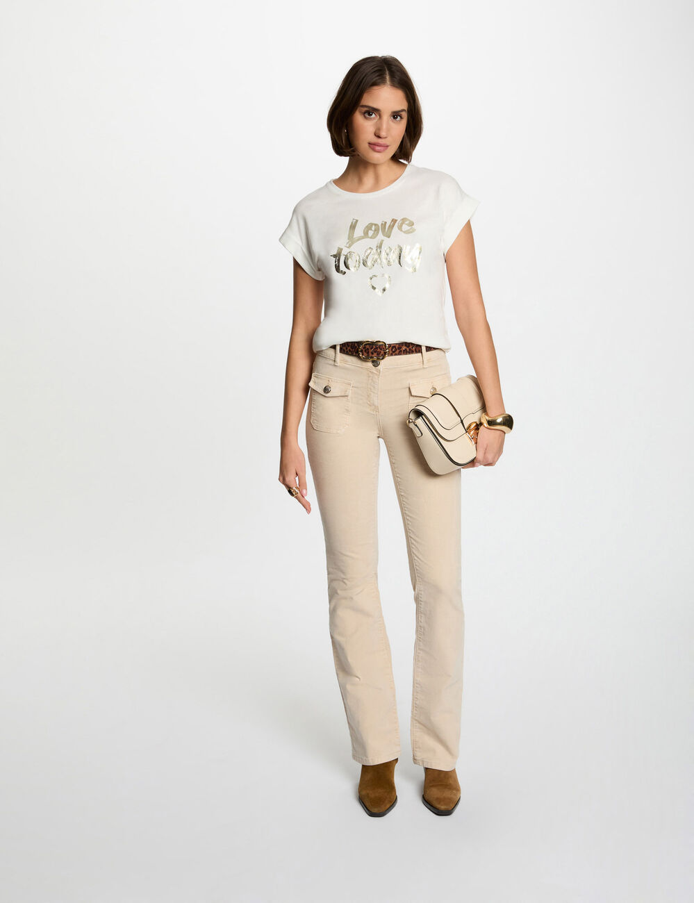 T-shirt &agrave; inscription blanc femme