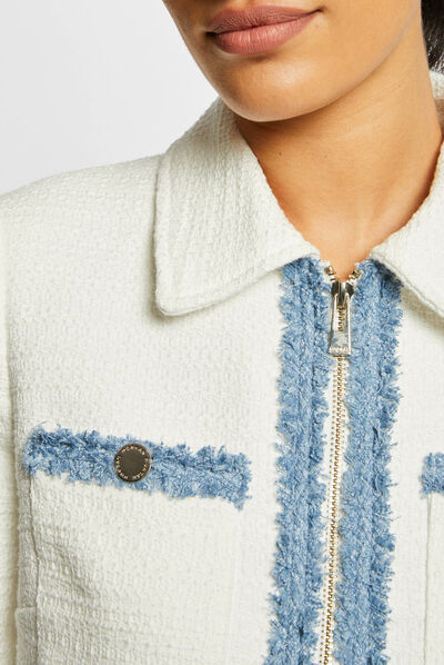 Veste droite zippée ecru femme