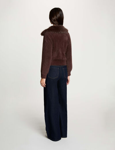 Veste avec col en fourrure marron fonc&eacute; femme