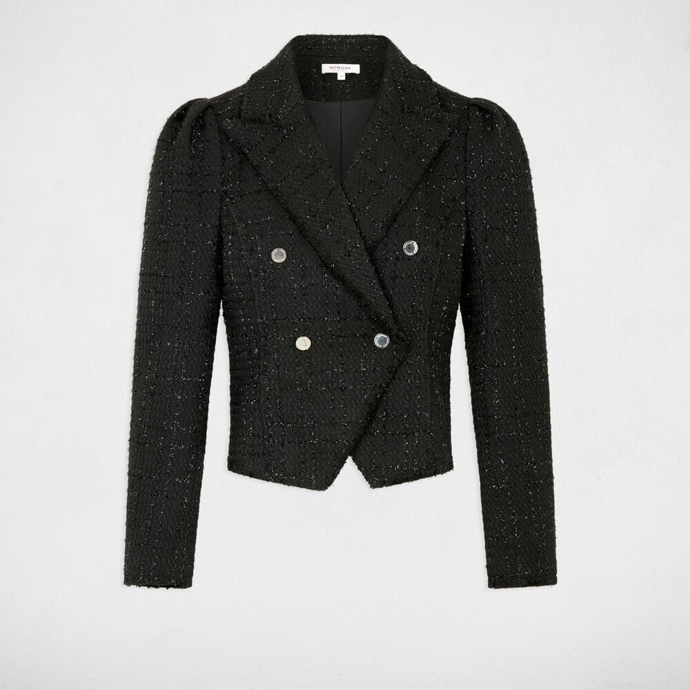 Veste tweed cintr&eacute;e noir femme