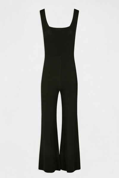 Combinaison en tricot large &agrave; bretelles noir femme