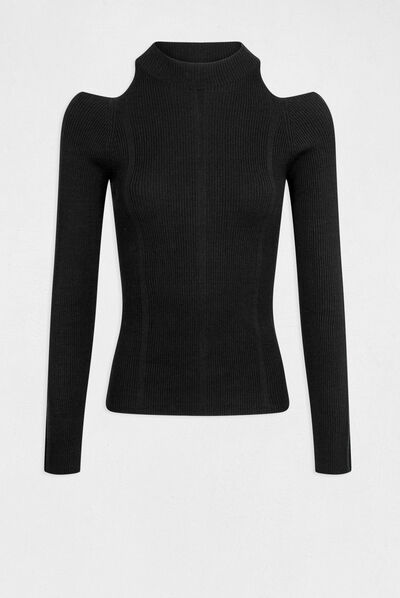 Pull manches longues avec ouvertures noir femme