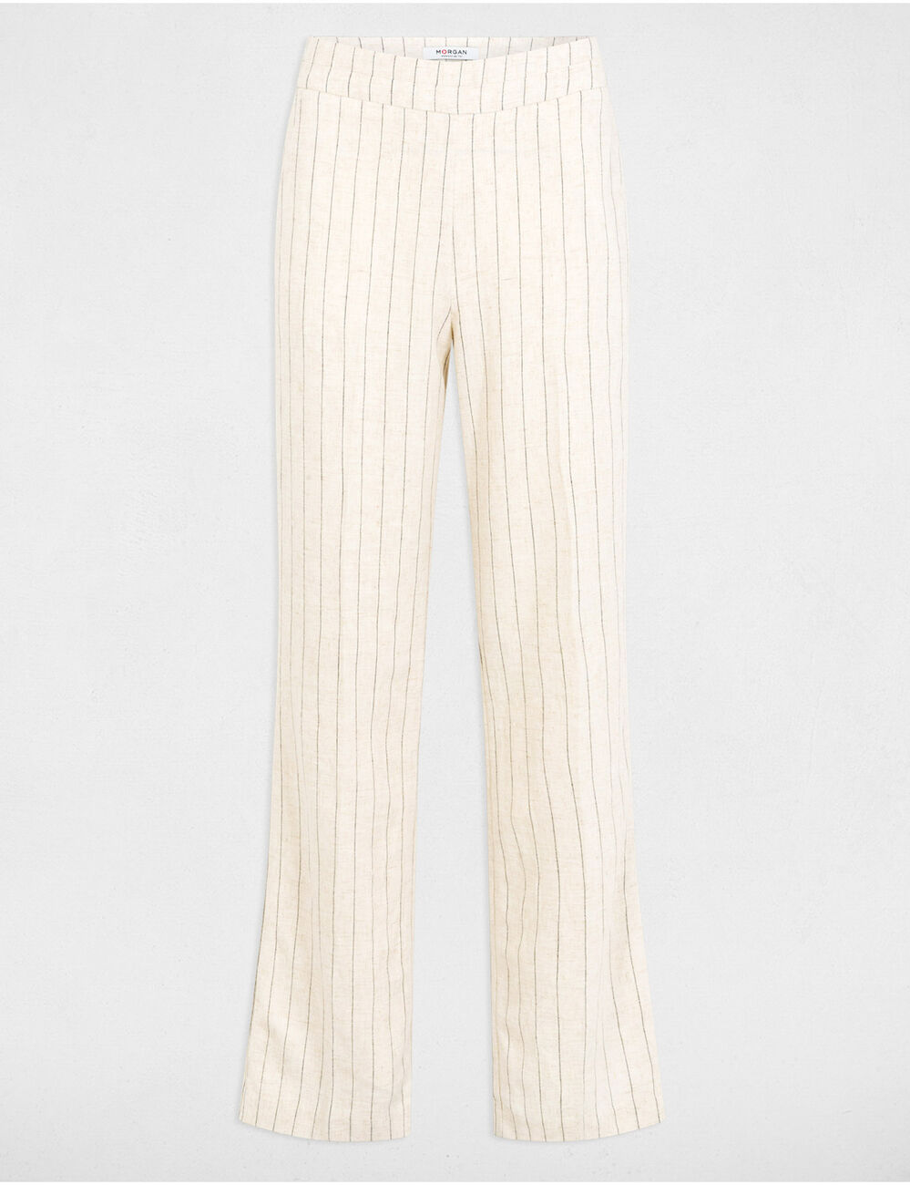 Pantalon large ray&eacute; beige femme