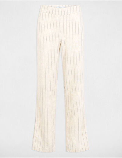 Pantalon large ray&eacute; beige femme