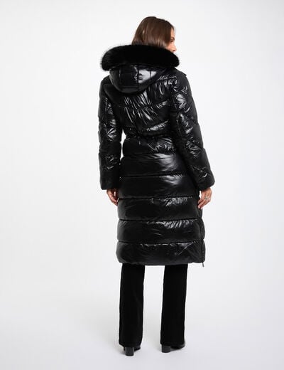 Doudoune longue fausse fourrure noir femme