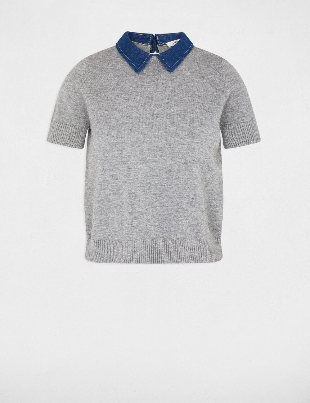 Pull col &agrave; revers gris clair femme