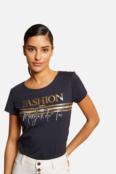 T-shirt manches courtes à inscription marine femme