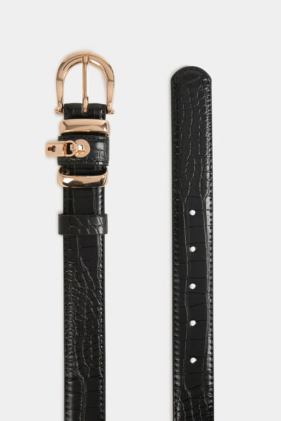 Ceinture avec cadenas aspect croco noir femme