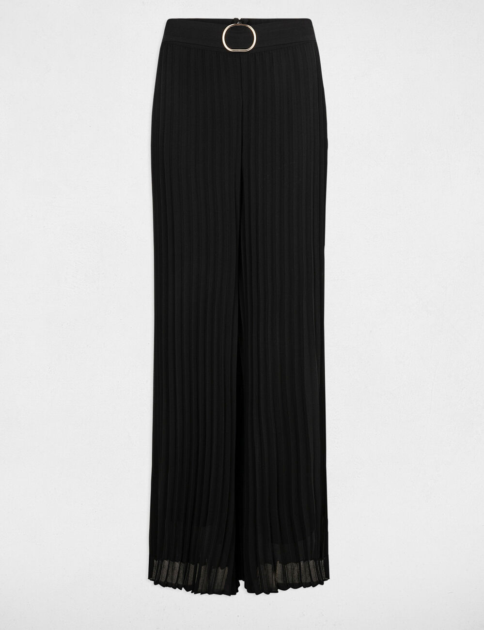 Pantalon large fluide plissé noir femme