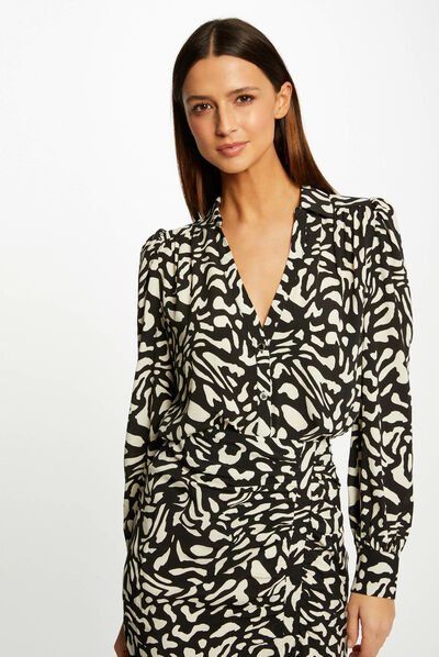 Chemise manches longues imprimé abstrait multico femme