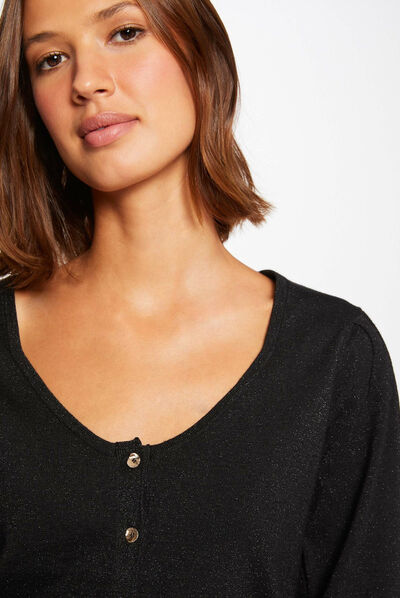 Gilet manches longues avec col rond noir femme