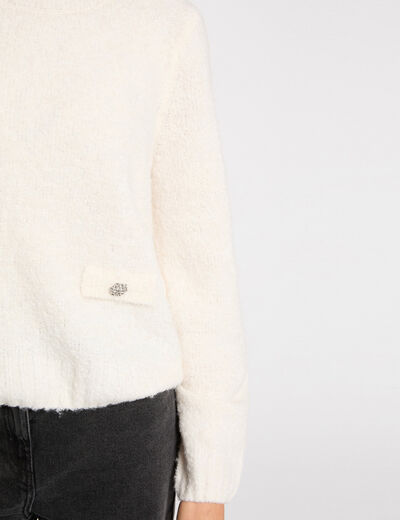 Pull &eacute;pais col rond ivoire femme