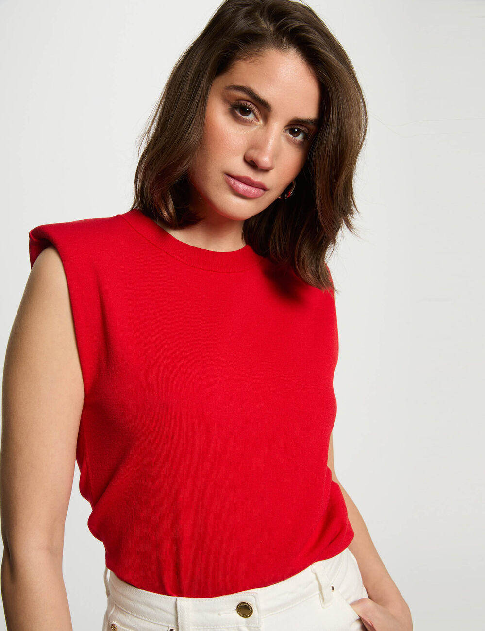 Pull sans manches rouge femme
