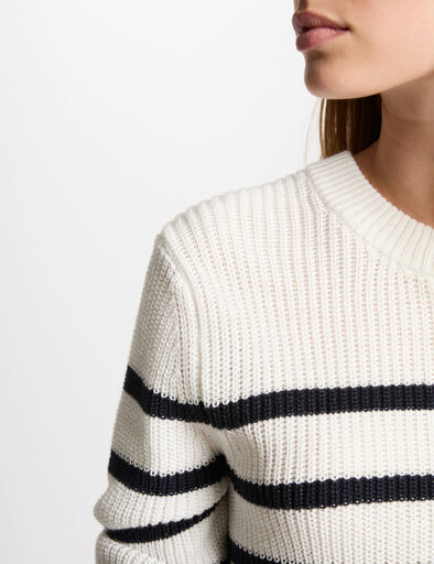 pull col rond et rayures blanc femme Pull col rond et rayures blanc femme