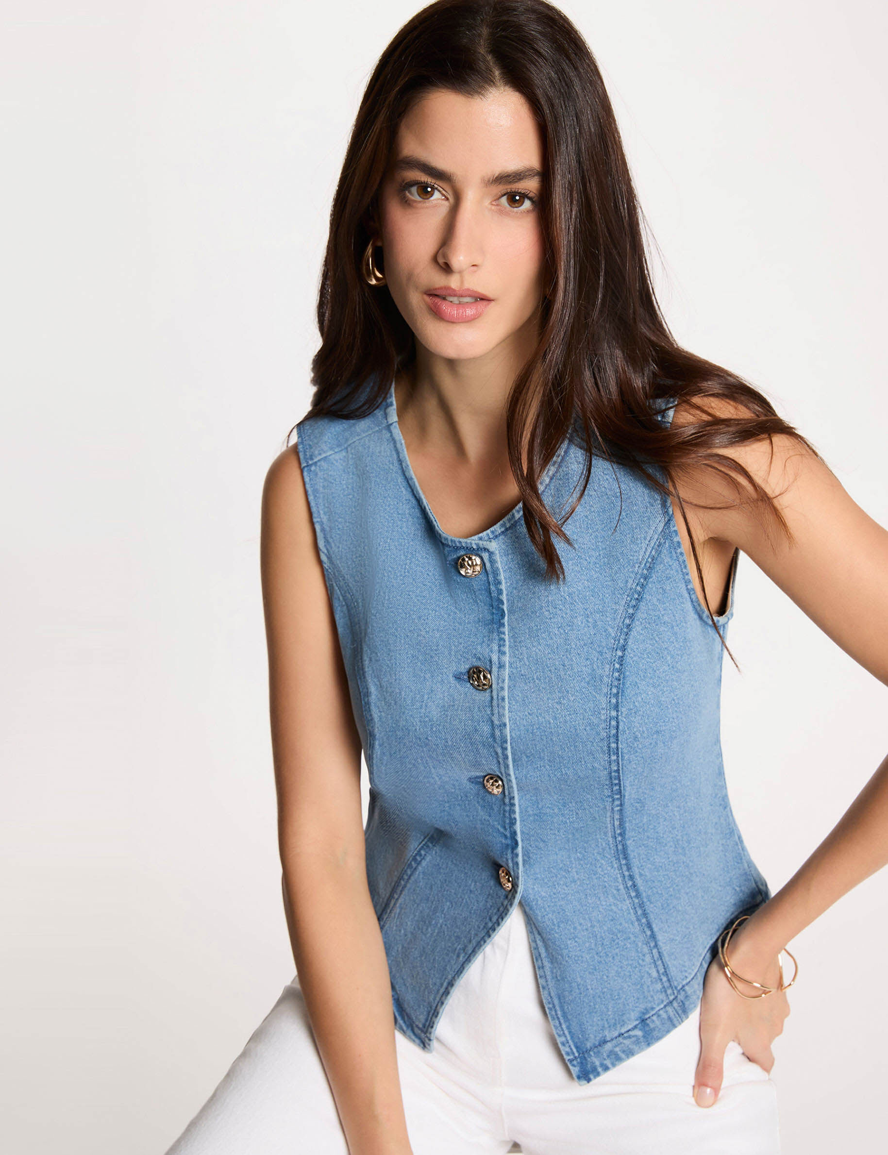 Gilet sans manches denim double stone femme Gilet sans manches denim double stone femme