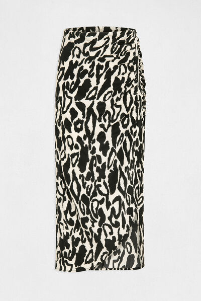 Jupe midi droite imprimé animalier multico femme